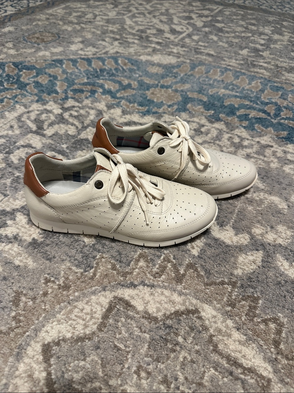 Barbour Cream Leather Sneakers with Brown Heel Accent